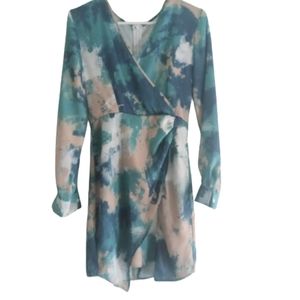 New SHEIN Dress Surplice Plunge Neck Small Silky Lightweight Long Sleeve